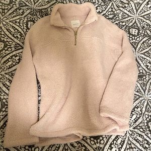 Fuzzy pink quarter zip